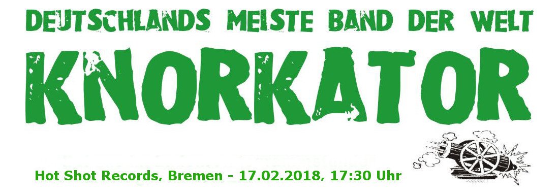 Den nächsten Termin in Bremens bestem #Plattenladen könnt Ihr Euch für Sa 17. 2. in den Kalender kritzeln: #Knorkator​ sind vor ihren Auftritt bei der Premiere des Charity-Metal-Rock-Events #RockForAnimalRights ab 17:30 Uhr zu einer #Autogrammstunde bei #HotShotRecords zu Gast.