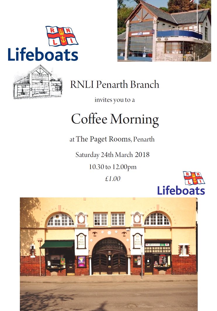 Date for the Diary: <a href="/RNLIPenarth/">RNLI Penarth</a> Coffee Morning Saturday 24 March at The Paget Rooms #Penarth #charity #event #Penarth Please support and RT #SavingLivesatSea #volunteers