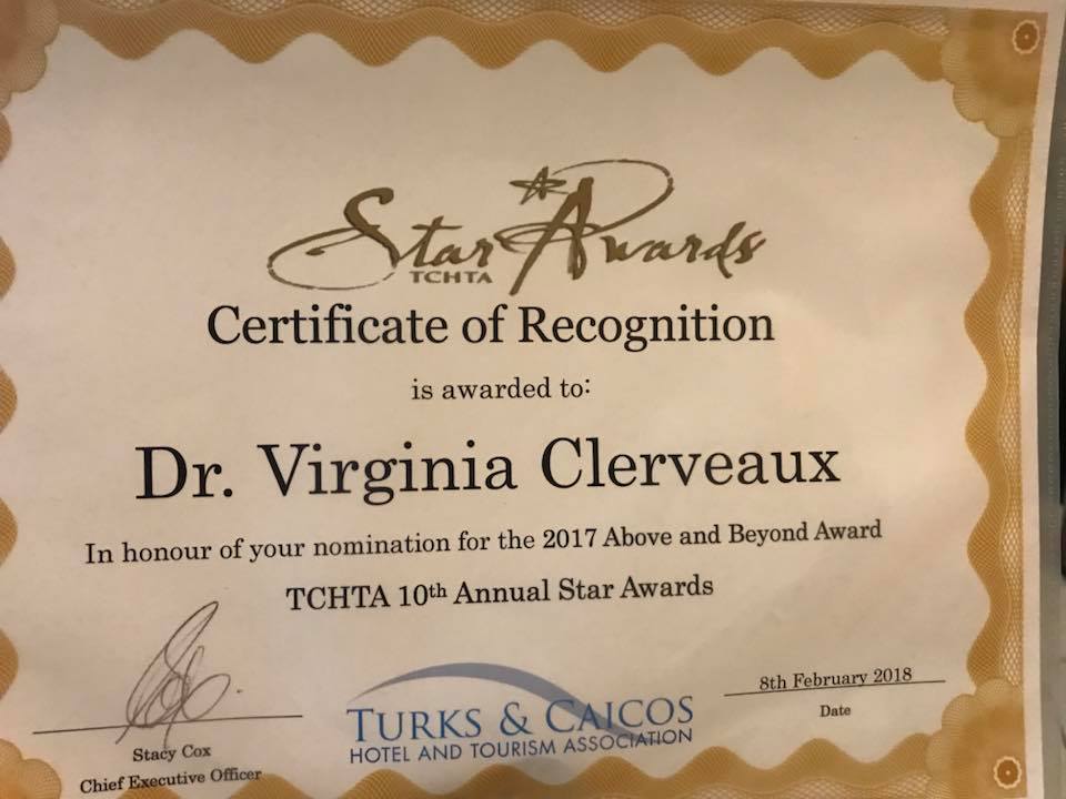 DDMETCI's tweet photo. Director of #DDME Dr. Virginia Clerveaux is the recipient of the #TCHTA 10th Annual Star Awards; “For your selfless service to help rebuild Turks and Caicos following the 2017 Hurricanes”. Congrats Doc!
#HurricaneIrmaMaria2017 https://t.co/ESW4DVBu06