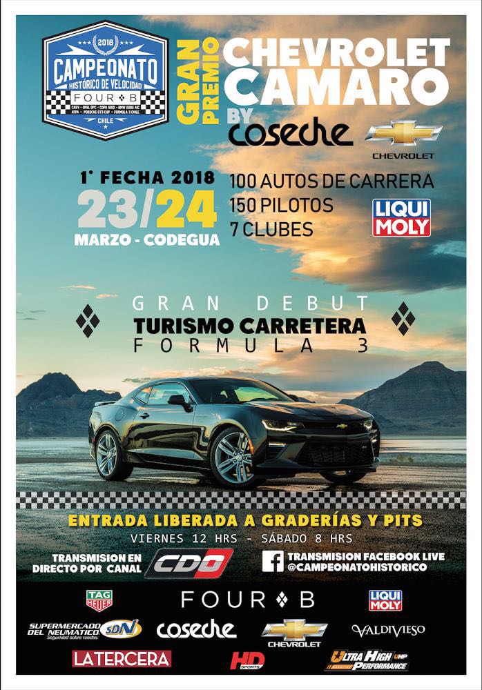 gzco26's tweet photo. El #automovilismo esta vivo en Chile. Campeonato Histórico de Velocidad FOUR B el 24 de marzo en autódromo de Codegua. Entrada liberada #carreras #autoshistoricos #deporte #automovilismochileno difundan! https://t.co/cE1DRh1oMe