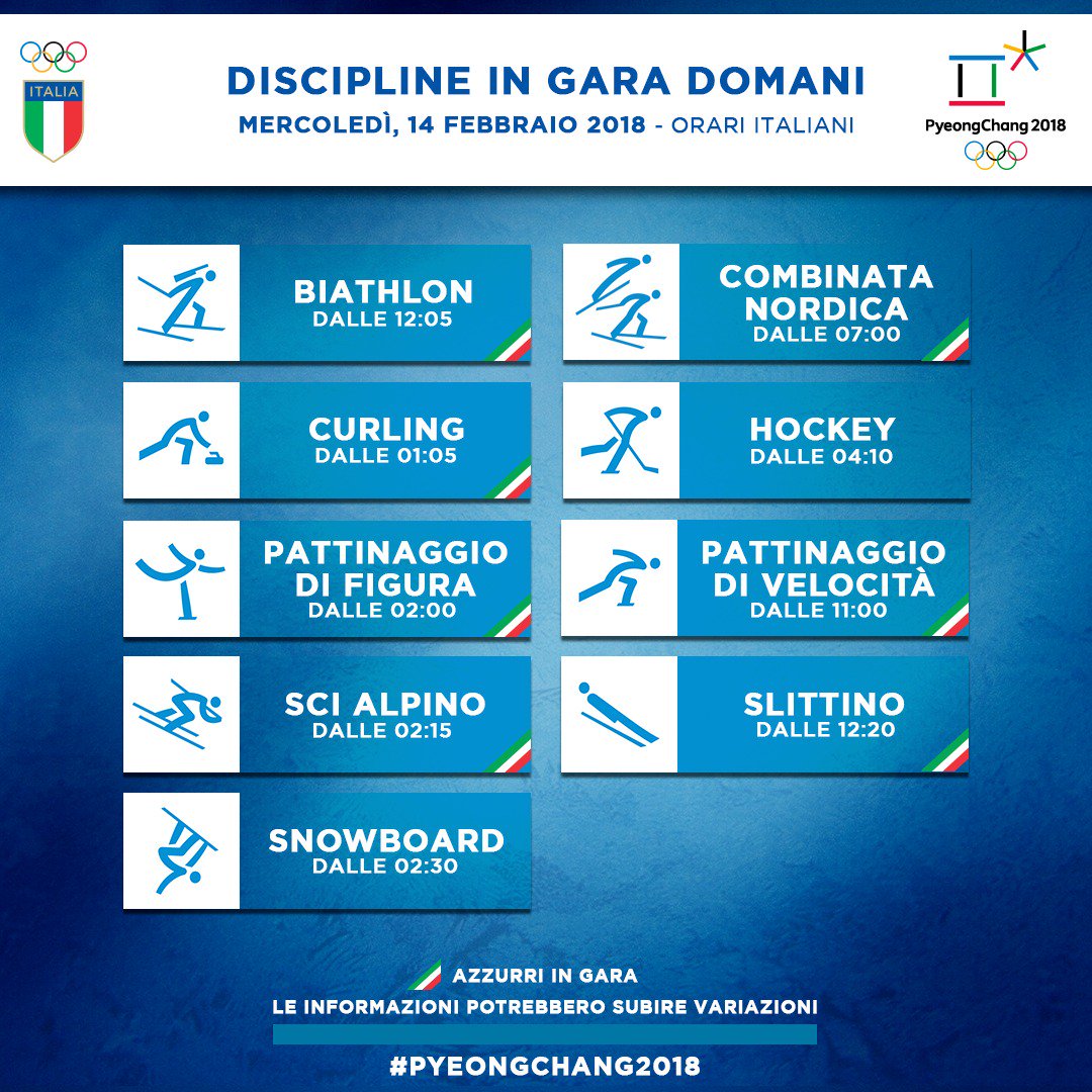 Coninews's tweet image. Con il cuore ❤️ ancora carico di adrenalina per le medaglie 🥇 🥈 conquistate oggi a #PyeongChang2018, prepariamoci ad un&apos;altra giornata di sport! Ecco il programma di domani #14febbraio @Fisiofficial @fisg_it 
👉 pyeongchang2018.coni.it/it/azzurri-in-…