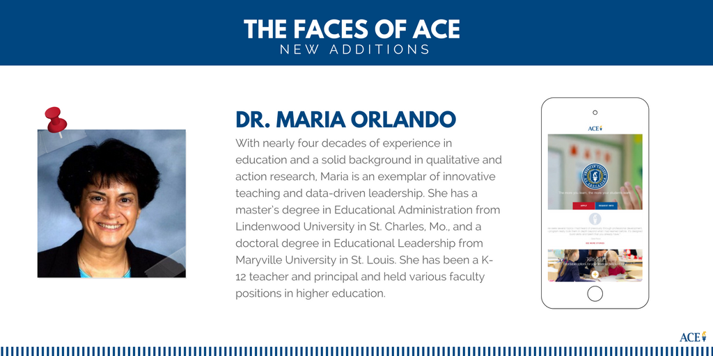 ACEedu's tweet photo. #TuesdayThoughts Our staff and faculty make #ACE the robust community that it is. That's why we're shining a light on the #facesofACE. First up? Dr. Maria Orlando, who recently joined the Leadership and Administration Department as Core Faculty. https://t.co/SqywhzuWss