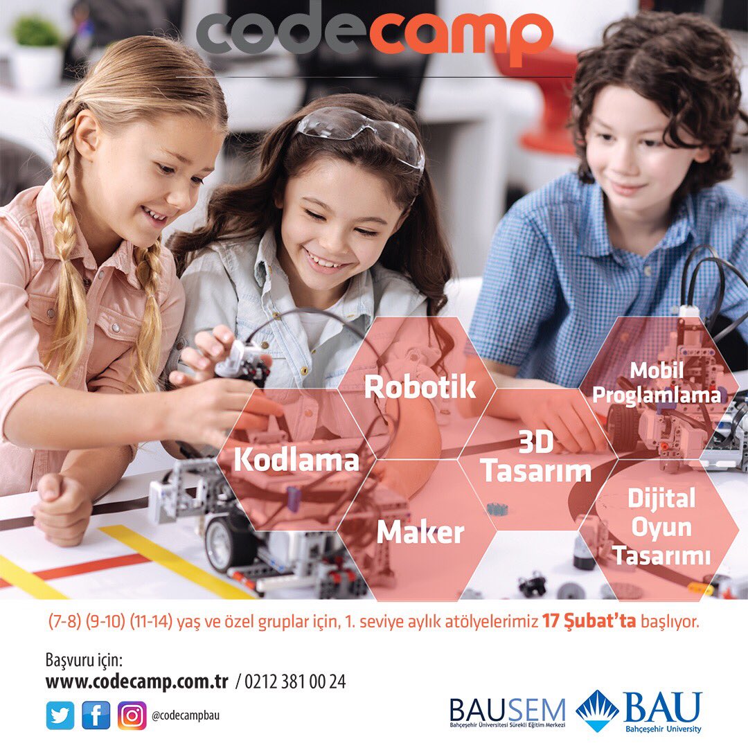 7-14 yaş ve özel gruplar için 1. Seviye  aylık atölyelerimiz 17 Şubat’ta başlıyor! Detaylar için; codecamp.com.tr adresini ziyaret edebilirsiniz.