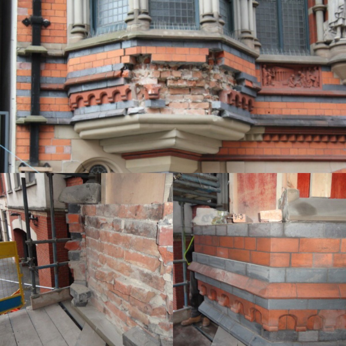 BonsersUK's tweet photo. Progress photo of the Watson Fothergill Offices in Nottingham, our skilled craftsmen have done a fantastic job rebuilding the oriel window #restoring #rebuilding #skilledoperatives #Nottingham https://t.co/nfLkEIxflS