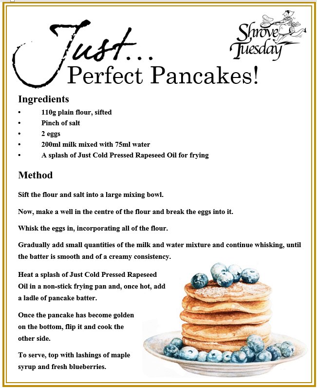 #ShroveTuesday has soon 'crêped' on us!
Why not give our favourite recipe a go using #JustColdPressedRapeseedOil