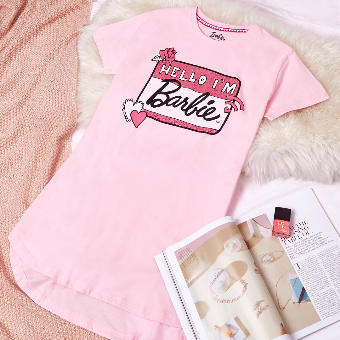 Barbie Officiel En Coton Rose Surdimensionné T-shirt Lounge Wear Femmes Bnwt Primark