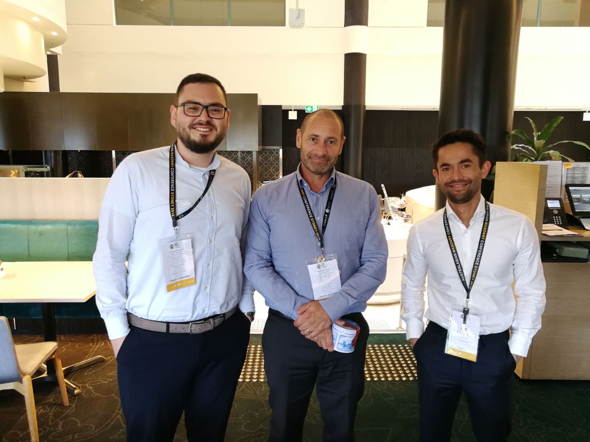 QuakeShield_'s tweet photo. Our R&amp;D team meets up with professor #Ingham of the @AucklandUni at the 10th #Australasian #Masonry #Conference @Sydney @PARKROYALAus to discuss te ongoing @QuakeShield_ research https://t.co/KuzWV6L24L