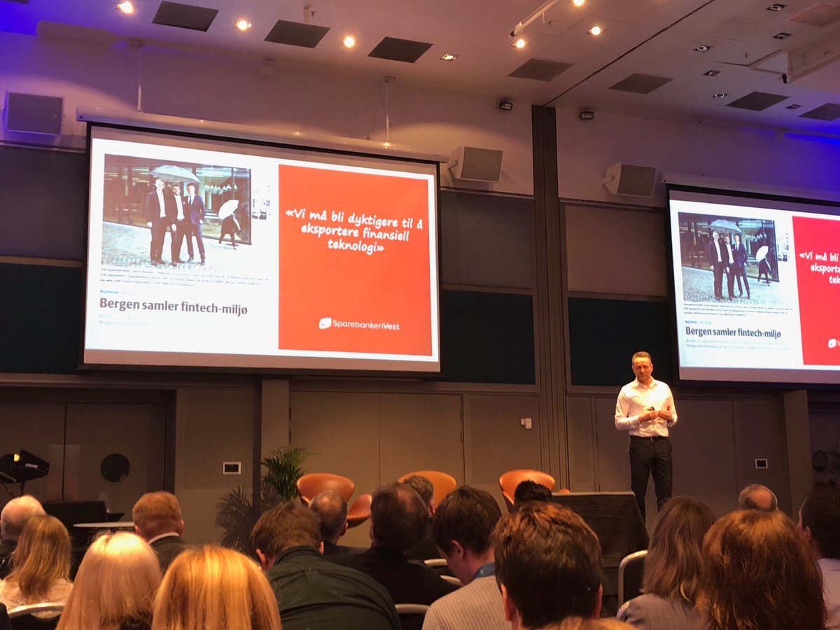 knutwangen's tweet photo. Spennende å høre hvordan @kjerpesethSPV og @sparebankenvest utnytter sin unike posisjon på Vestlandet til å møte fremtiden. #futurebank2018 https://t.co/q4dYa9JBcT