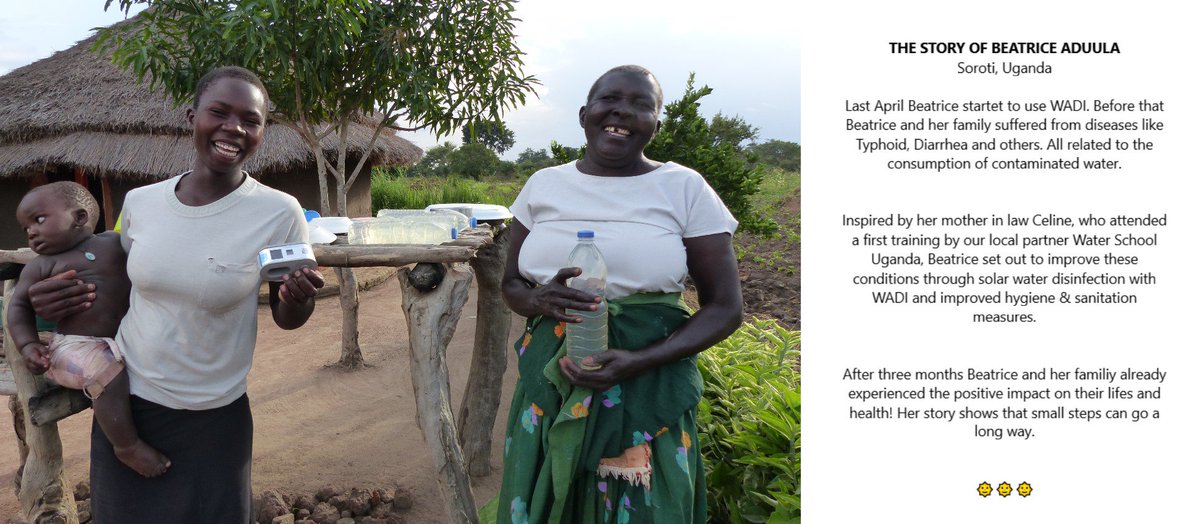 #WADI IMPACTS LIFES: Take the story of Beatrice &amp; her family. She started using #WADI last year. Before water-borne #diseases were common in her household. After only three months, they experienced the positive impact on their health. #water #BtheChange #SocEnt