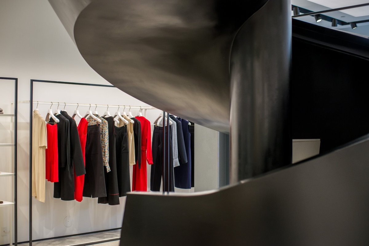 "Stairway to heaven" - our giant black corkscrew staircase in Joseph's recently opened Miami store as featured in Laura Hawkin's Style Findings for  bit.ly/2CUYRTm #storedesign #retailarchitecture #retail #retailinteriors
