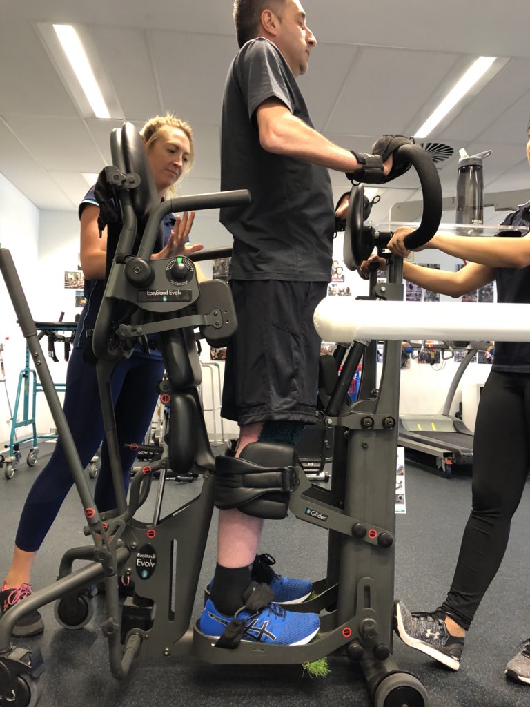 charlessultana's tweet photo. Spent today’s session on my feet again! Today’s focus was more standing independently, keeping my hips inline with my knees and feet. #neuromoves #spinalcordinjury #rehab #2018goals https://t.co/NEHk3L3aym