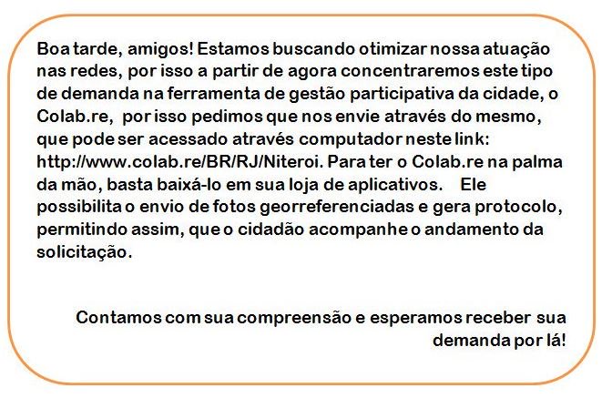 seconser's tweet photo. @Juliomamorim Olá, bom dia! Não deixe de postar suas solicitações no aplicativo @Colab_re =) https://t.co/v3sv8uKQwD