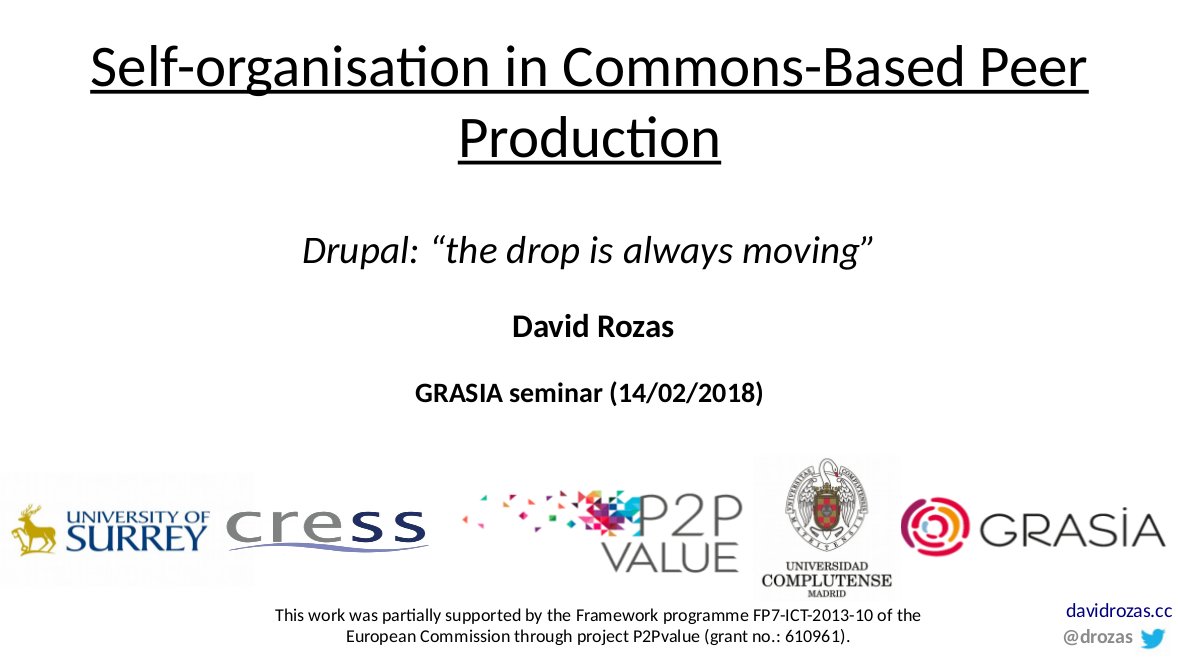 drozas's tweet photo. Tomorrow I'll present the main findings of my PhD at a @GRASIA_UCM's seminar to an "engineering audience" (12.30h / Sala de reuniones @informaticaucm): https://t.co/WuUAHSB5eQ
Hoping to learn tons to bring together the social and the technical to foster #PeerProduction #STS https://t.co/WkYc0zQpL7