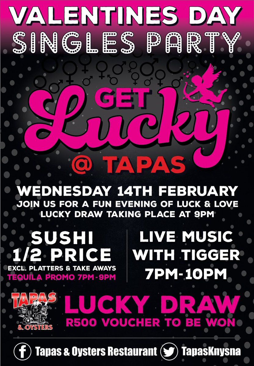 Valentine's Day Singles Party at <a href="/TapasKnysna/">Tapas&Oysters Knysna</a> !