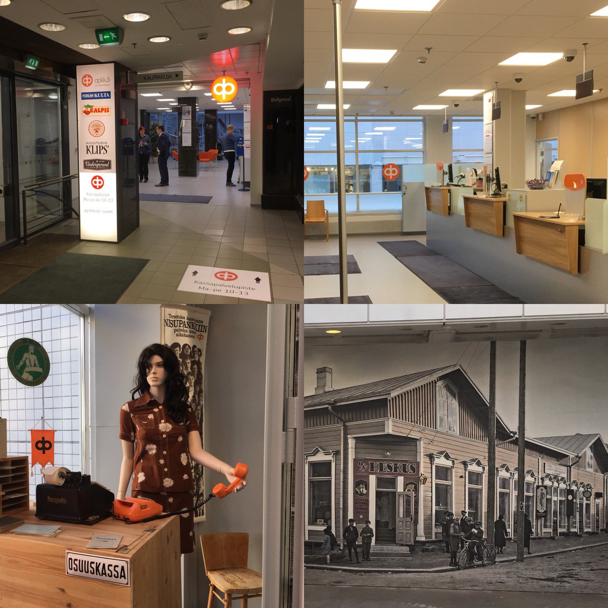 #opkeskisuomi pääkonttorin kassa palvelee tästä päivästä alkaen uusissa tiloissa Forumin kauppakeskuksessa. Tilasuunnittelussa on huomioitu asiakkailta saatua palautetta. Tiloista löytyy myös historiavitriini ja kuvatapetti pankin kulmilta v.1925. #yhdessähyvätulee