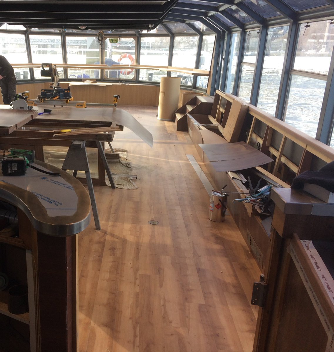 The #GoldenStarBoat new bar has now been built and the whole  #2018refit is now taking shape more and more.  We can't wait for the next photos to come back!  Available to hire for up to 120 passenger for functions from 1st March.  cpbs.co.uk/GoldenStarPart…