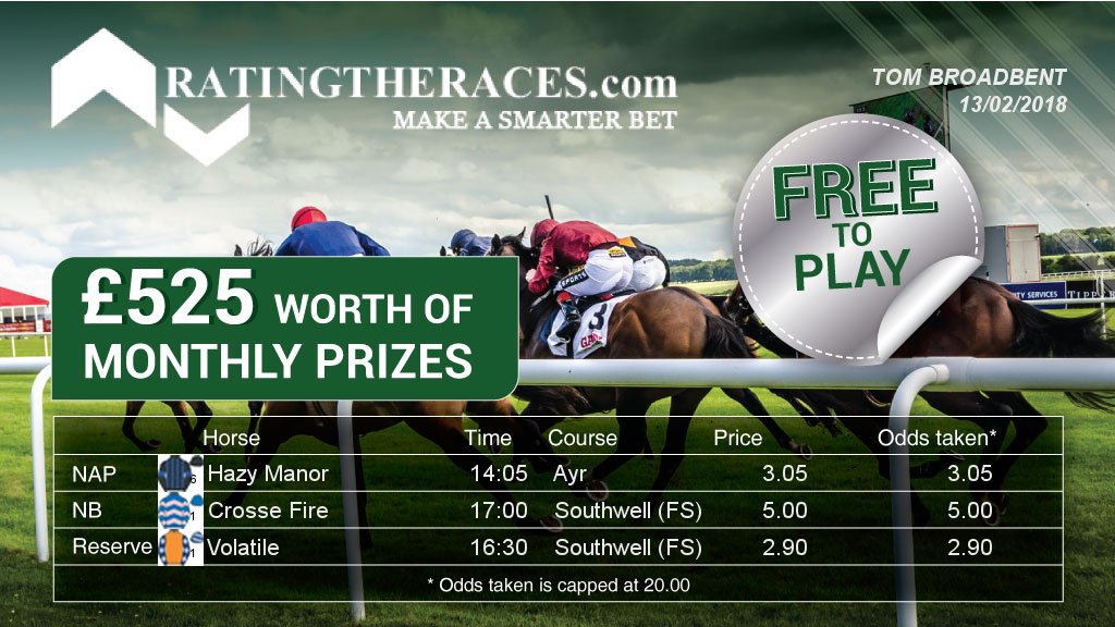 TomTomTomyB's tweet photo. My #RTRNaps are Hazy Manor @ 14:05 &amp; Crosse Fire @ 17:00 - Sponsored by @RatingTheRaces https://t.co/EikLs1fn5e