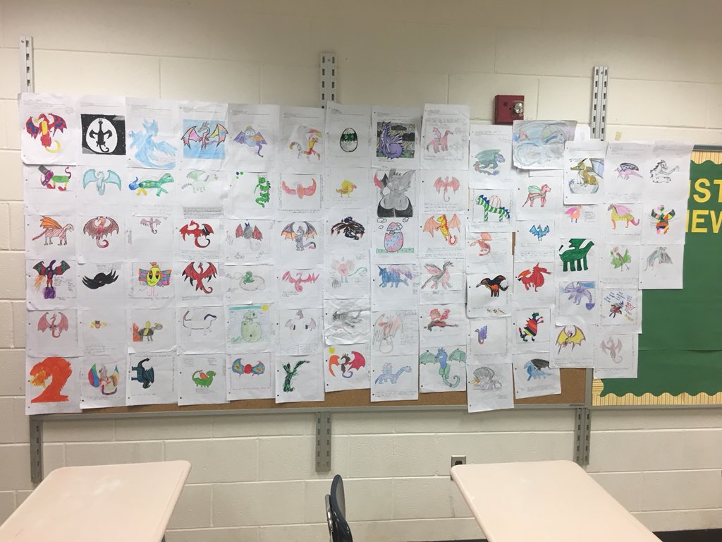 ChristineKidd1's tweet photo. Our "Dragon, Dragon" dragons with #DirectCharacterization and #IndirectCharacterization #JohnGardner #middleSchool #readingandart #dragons https://t.co/mIYdPGxovP