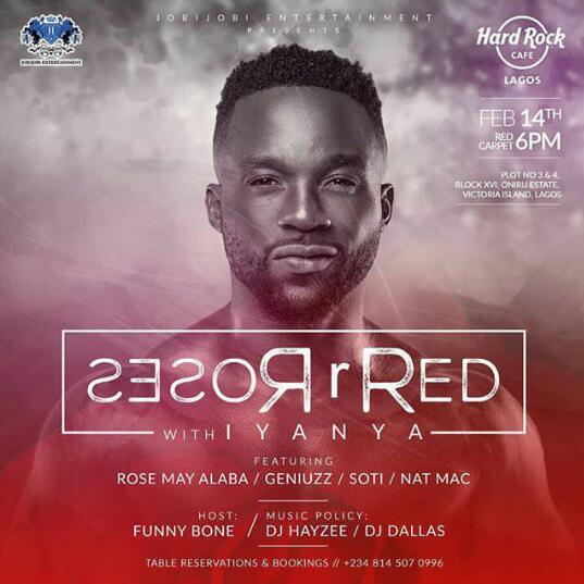 TheTempleCo's tweet photo. No plans yet for Valentines day? @hrclagos has got you covered with the "Roses R Red" special Valentines day performance featuring @iyanya, taking place tomorrow at Hard Rock CafΓ©. Grab your ticket(s) & get ready to be serenaded.
#rosesrred #valentinespecial #BeTheMovement https://t.co/2reNuF0yfx
