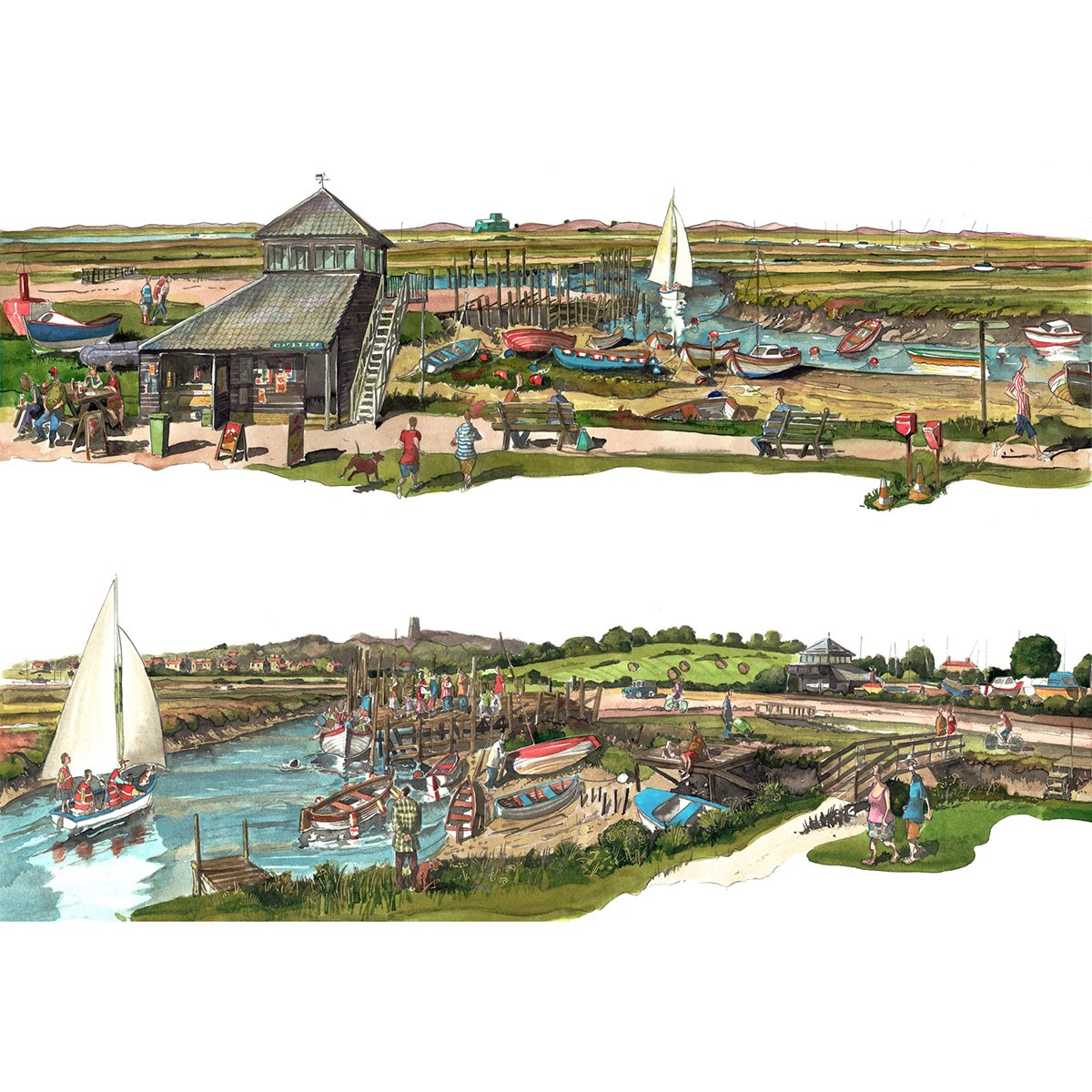 _illustrationX's tweet photo. #TwoViews : Another splendid two view illustration of the Norfolk coast by @liams_art for a private client #loose #reportage #watercolour #landscape #England #LiamOFarrell #scene #Norfolk #boats #ships #painting #artist #creativity https://t.co/ZNScEKLrXW https://t.co/cveyIl3rbD
