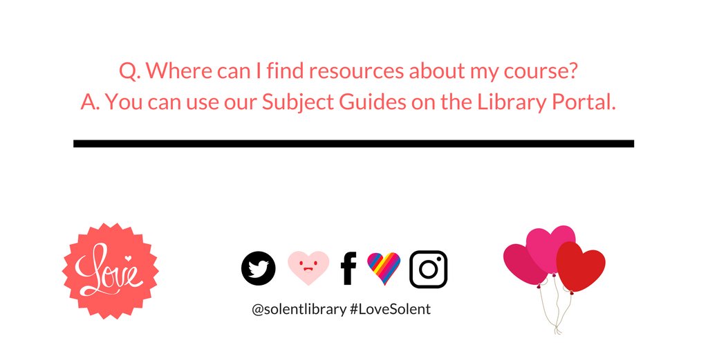 SolentLibrary's tweet image. Q. Where can I find resources about my course?
A. You can use our Subject Guides on the library portal. bit.ly/1QLAZ2L
#solentlibrary #lovesolent ❤️