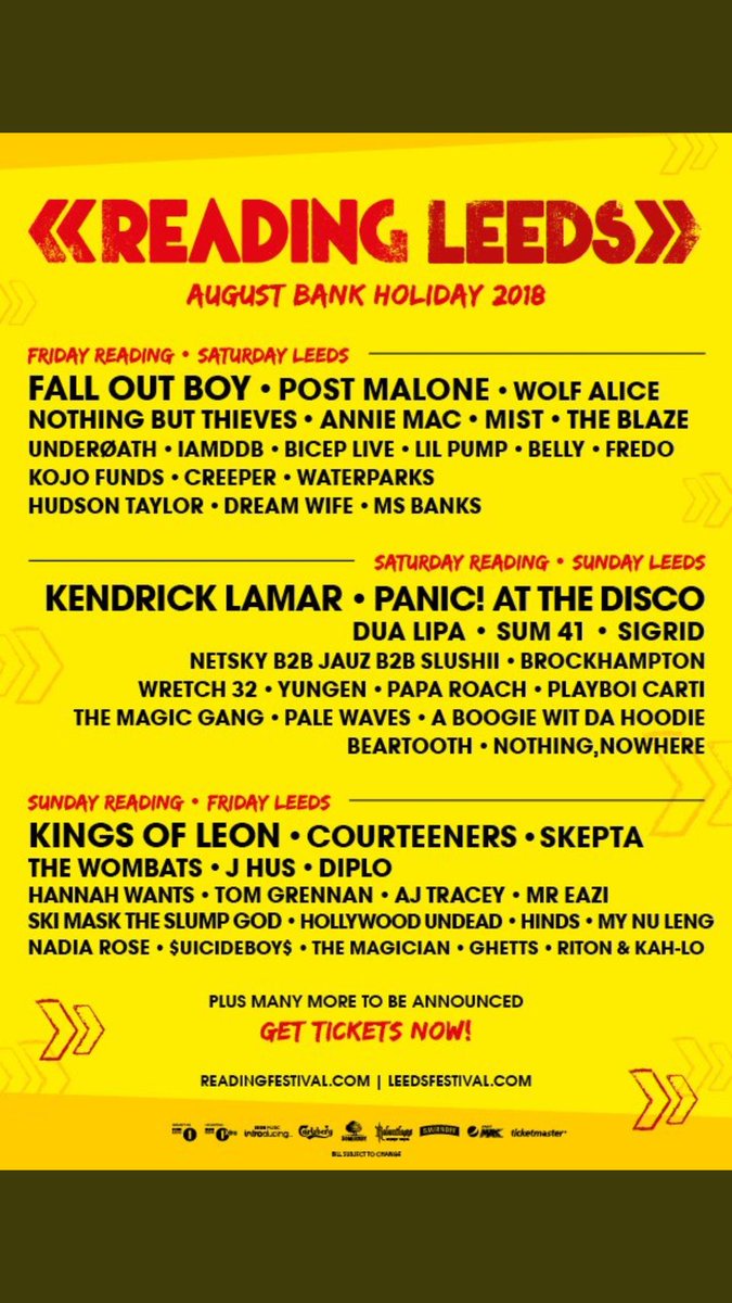 LiveInLds's tweet photo. So here's the first R&amp;L line-up announcement, including all three headliners. Are you happy with it?
#LeedsFest2018 #Leeds #readingfestival #leedsfestival #livemusic https://t.co/gv6ldYwoYA