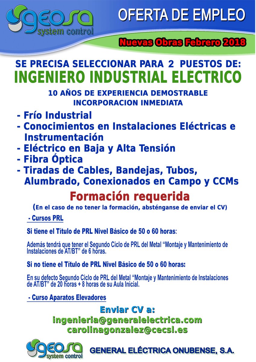 Ceosa On Twitter Oferta De Trabajo En Geosa General Electrica