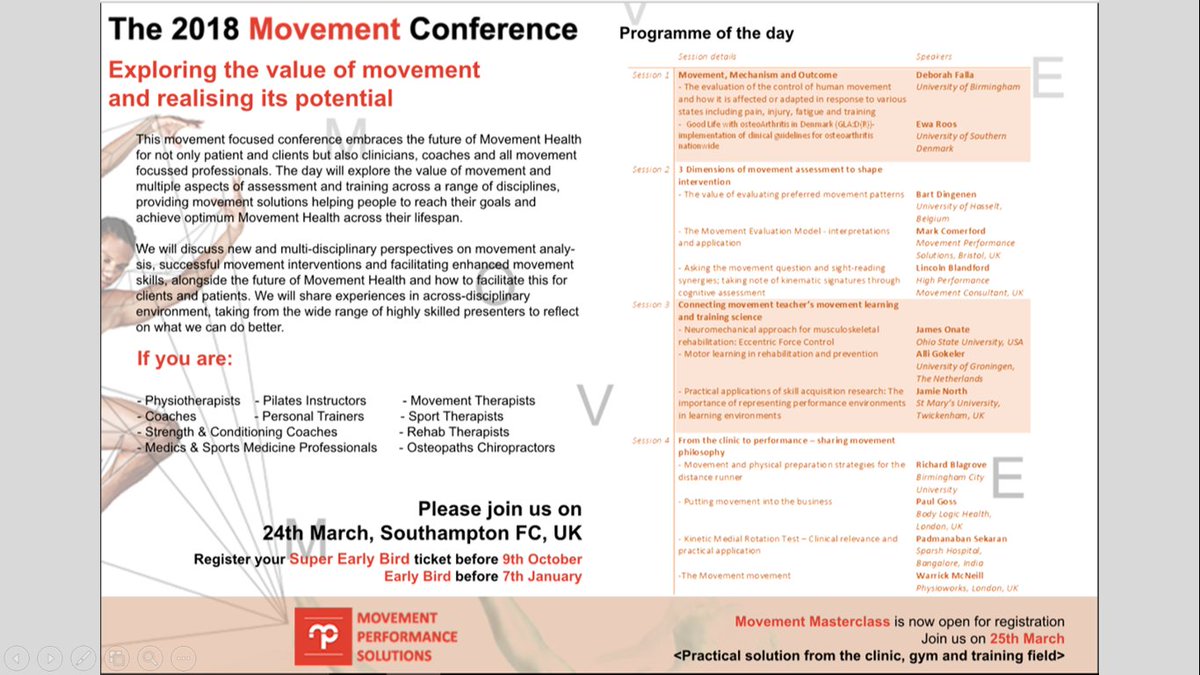 KineticControl's tweet photo. #TMC2018 World class research @Deb_Falla @ewa_roos @BartDingenen @AlliGokeler @JimmyOnateFPPE @rich_blagrove See our line-up #MovementHealth https://t.co/6m1uz5ho3z