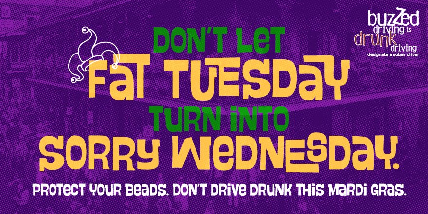 SmartDrivers - today is another drinking holiday as Mardi Gras season wraps up with Fat Tuesday - Be aware of the impaired drivers out there!  <a href="/highwaysafetyDE/">Delaware Office of Highway Safety</a>  <a href="/SADDnation/">SADD Nation</a>  <a href="/PennDOTNews/">PA Department of Transportation</a>  <a href="/SF_DavePhillips/">Dave Phillips</a>