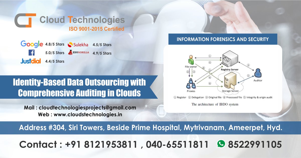 cloudtechpro's tweet image. #CloudTechnologies providing projects on Identity Based Data Outsourcing With Comprehensive Auditing In Clouds . goo.gl/CYwGHS
#IEEEProjectsFor2018
#IdentityBasedDataOutsourcingWithComprehensiveAuditing
#IdentityBasedDataOutsourcingProjects