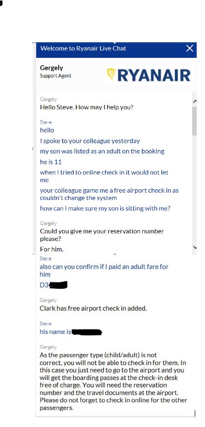 steveclark75's tweet photo. @Ryanair - Farcical service from your webchat team today. Seriously
Ryanair? Not impressed at all.  Comical transcript attached https://t.co/QifYW7Yq8A