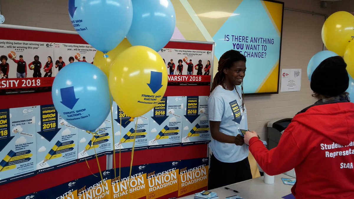 LondonMetSU's tweet photo. We're back! Find us by The Junction and learn more about the SU elections, the nominations and roles you can stand for. #StandVoteChange https://t.co/JQFu0sAOY0