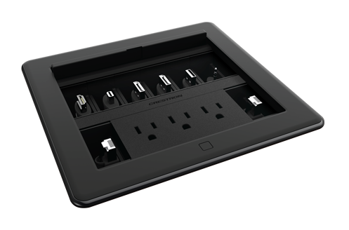 Crestron's tweet image. Our all new sleek in-table connectivity solution now features dashboard forward design for easier access to cables and connectors, 1-touch cable &amp;amp; compartment door retraction, and backlit international symbols on retractor cables. And there's more: ow.ly/wMn250gt2Cz