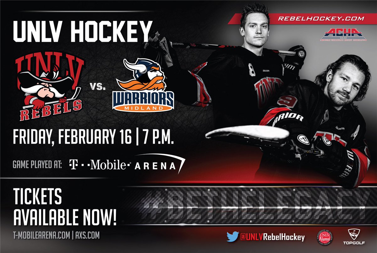 UNLVRebelHockey's tweet photo. ARE YOU A STUDENT AT UNLV? 

YOU GET FREE TICKETS to our game THIS FRIDAY @TMobileArena vs @MidlandU.

The FIRST 400 STUDENTS will receive FREE ADMISSION on Friday night. Pick up your student tickets w valid student ID Thursday on campus or Friday outside T-Mobile Arena. 

#UNLV https://t.co/aZNY3bdvPL