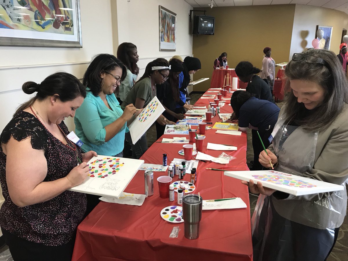 GwinnettTech's tweet photo. Canvas for a Cause at Gwinnett Tech hosted 200 people creating paintings to donate to sick children and senior citizens. How awesome!!! #CanvasForACause #art [Photos of participants painting] https://t.co/luPSAP0uOv