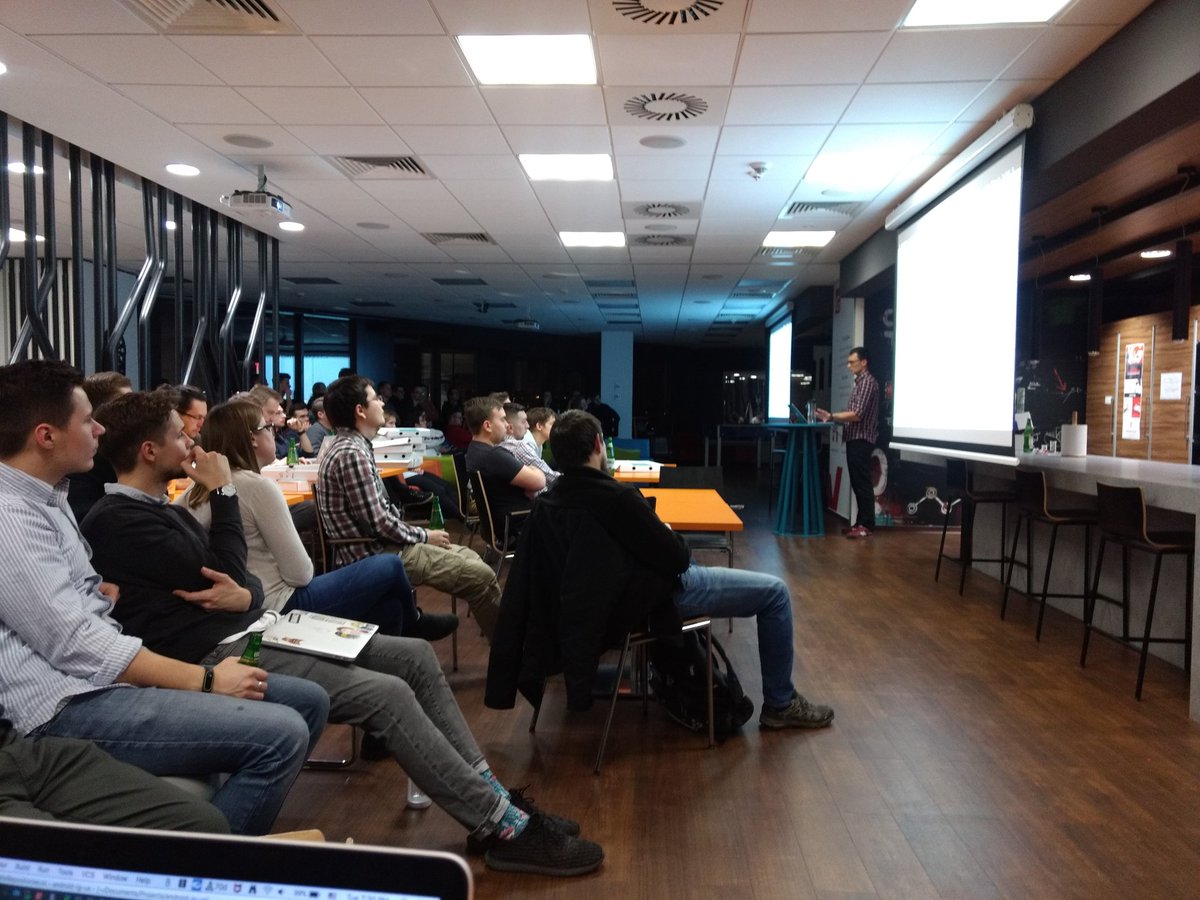 mherych's tweet photo. It's Android Tech Talks again and @mdbk_8 talks about turning your Android Studio into Vim. #gdg #gdgkrakow https://t.co/DIiMMxkjrt