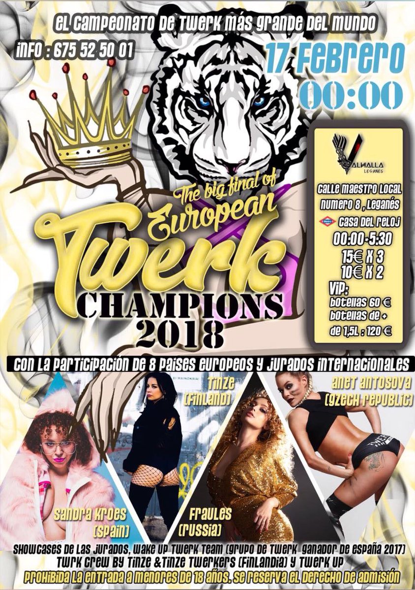 DiversityPlans's tweet photo. ¡Ya llega! ¡Ya llega!
El Campeonato de Twerk más grande del mundo.
¡No os perdáis este pedazo de evento!
Para más info: 675525001 https://t.co/oKazprXGaR