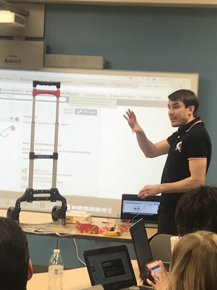 NewCastleAreaSD's tweet photo. @TylerSamstag demonstrating #Scratch with the @makeymakey to workshop participants @MontourSD! So cool! #coding #codelikea5thgrader https://t.co/SnWcLcUuYD
