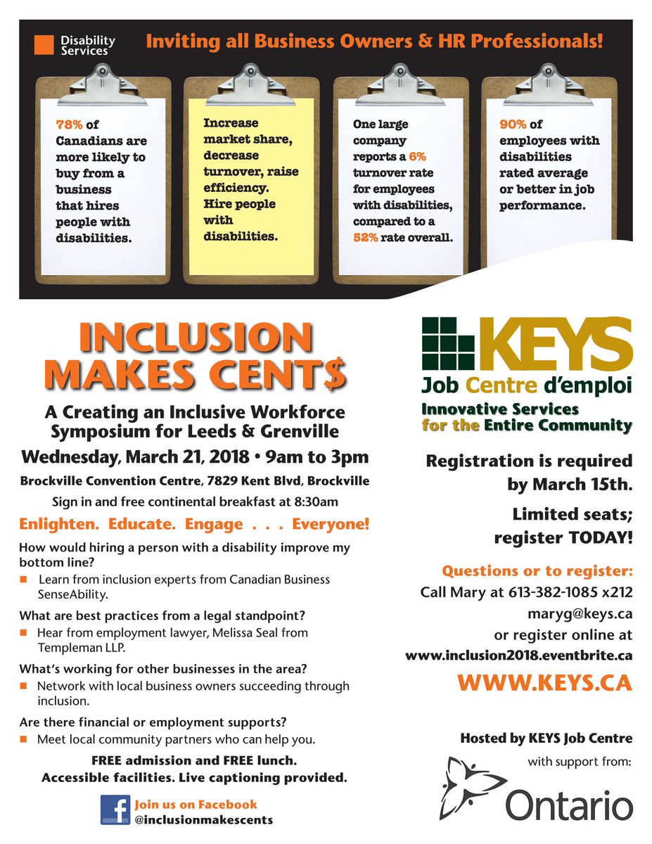 MichaelH_KEYS's tweet photo. Inviting all Business Owners and HR Professionals. #KEYS Creating an Inclusive Workforce Symposium is taking place in Brockville on March 21st. Details are below. https://t.co/PNlvM5VzN9