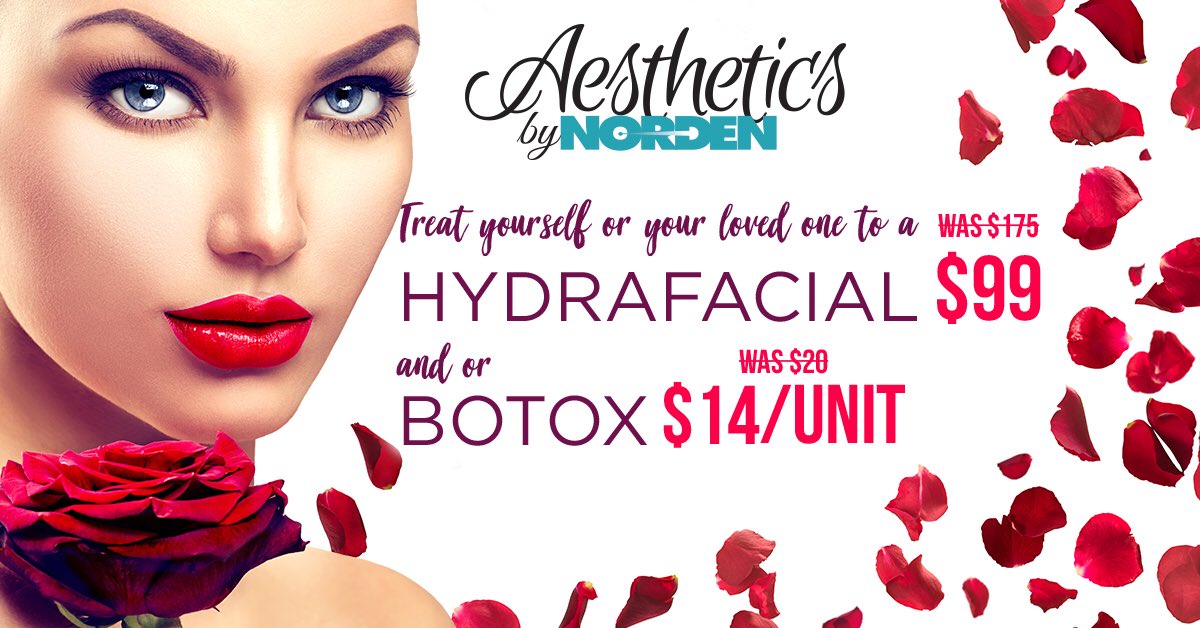 Roses are red, violets are blue, #AestheticsByNorden is offering a Valentine's Day Promo just for you! 
#ValentinesDay #Promo #Save #Aesthetics #Skin #SkinCare #Glam #Glamour #Beauty #NJ ❤️