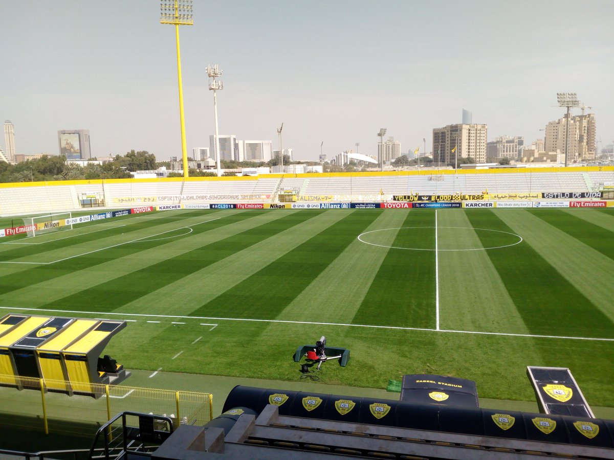 SISPitches's tweet photo. The pitch at Al Wasl Sports Club in Dubai looking great ahead of tonight's AFC Champions League game, with the hosts entertaining Al Sadd. #SISPitches #SISPitchesME https://t.co/swHG1G75Df
