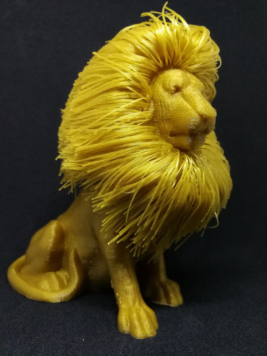 BFDesigns1's tweet photo. Hairy lion printed in glam gold PLA by @3DPrintWorks #3dprinted #DIY #thefutureisnow #elefilament #Maker #makersgonnamake #gold #Lion #zoo #animals #3dprinting https://t.co/rB99pSxrTn