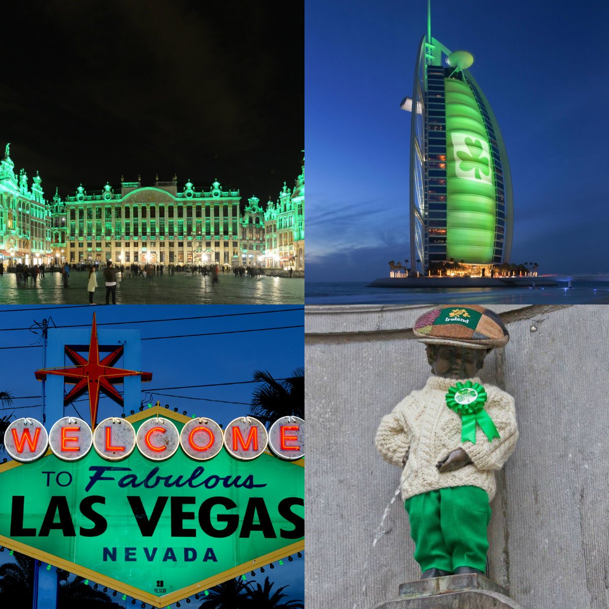 Ierland_Media's tweet photo. De wereld kleurt groen voor #StPatricksDay 2018! In België: Manneken Pis, Grand Place &amp; Belfry Mons onder andere! #GlobalGreening https://t.co/88dil3xNWs