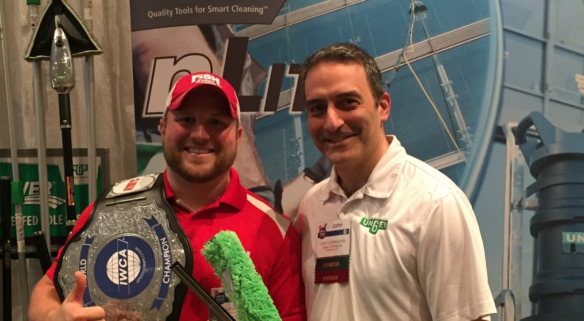 John Lombardo and Clayton Wise of Fish Window Cleaning celebrating Clayton’s IWCA Speed Competition win last week in Orlando – Congratulations! <a href="/iwca_info/">IWCA</a>  <a href="/fishwindowclean/">Fish Window Cleaning Services, Inc.</a>