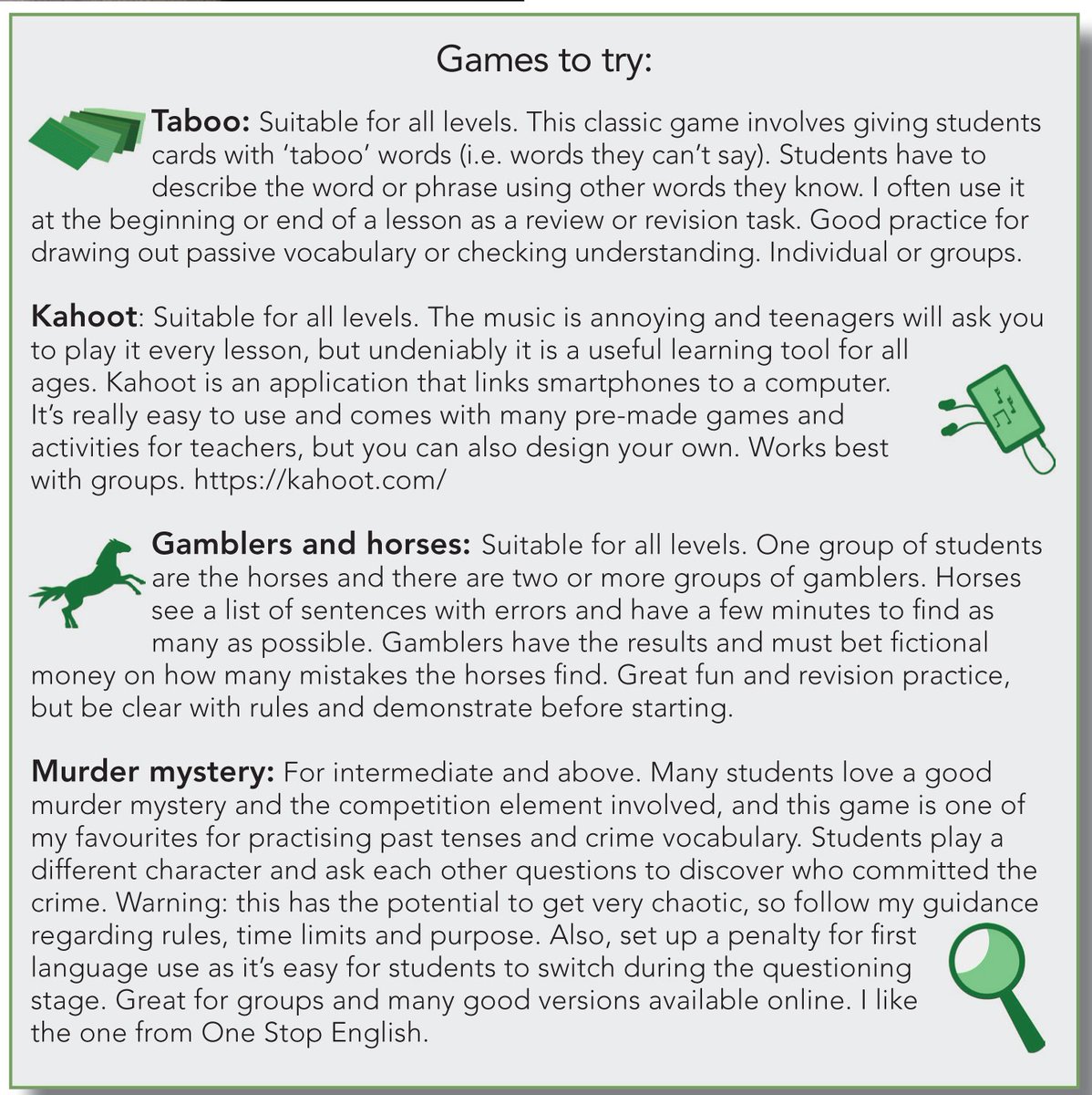 ELGazette's tweet photo. #ELTResources: Teacher Declan Carey explains why classroom games can be an effective method of language teaching, but avoid the pitfalls that can lead to a pedagogical flop https://t.co/cnDWgxODti #ELLs #ELT #resources #classresources #Tefl #Tesol #Englishlanguage #English https://t.co/XMWwrWVnMg