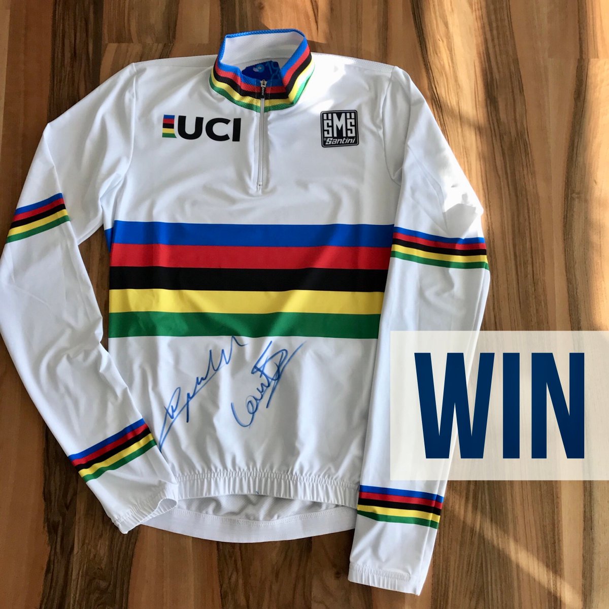 UCI_CX's tweet photo. Head to our Facebook page and tell us why you ❤️ CX so much for a chance to win this @SANTINI_SMS 🌈 jersey signed by @WoutvanAert &amp; @Sannecant https://t.co/bBoyQRuUl5 https://t.co/ty6lEFpsAI