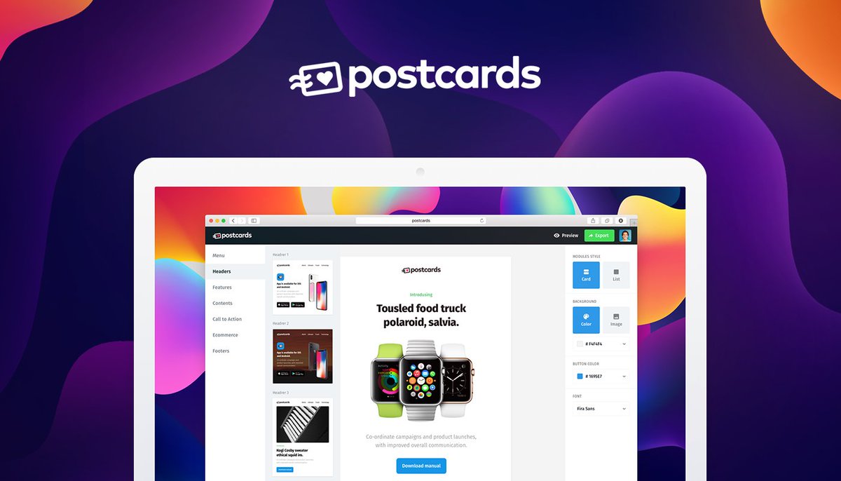 tolgaarican's tweet photo. Postcards – Drag and Drop Email Template Builder https://t.co/tMT7ile9op #designmodo https://t.co/KTJx43JuVu