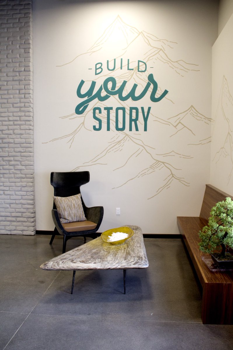 DayCloudStudios's tweet photo. Hand-painted mural for our friends at @buildfrontier! What’s an office without some killer decor? 🎨🌲⛰
#daycloudstudios #agencylife #design #branding #illustration #mural #lettering https://t.co/iDg05ibA5n