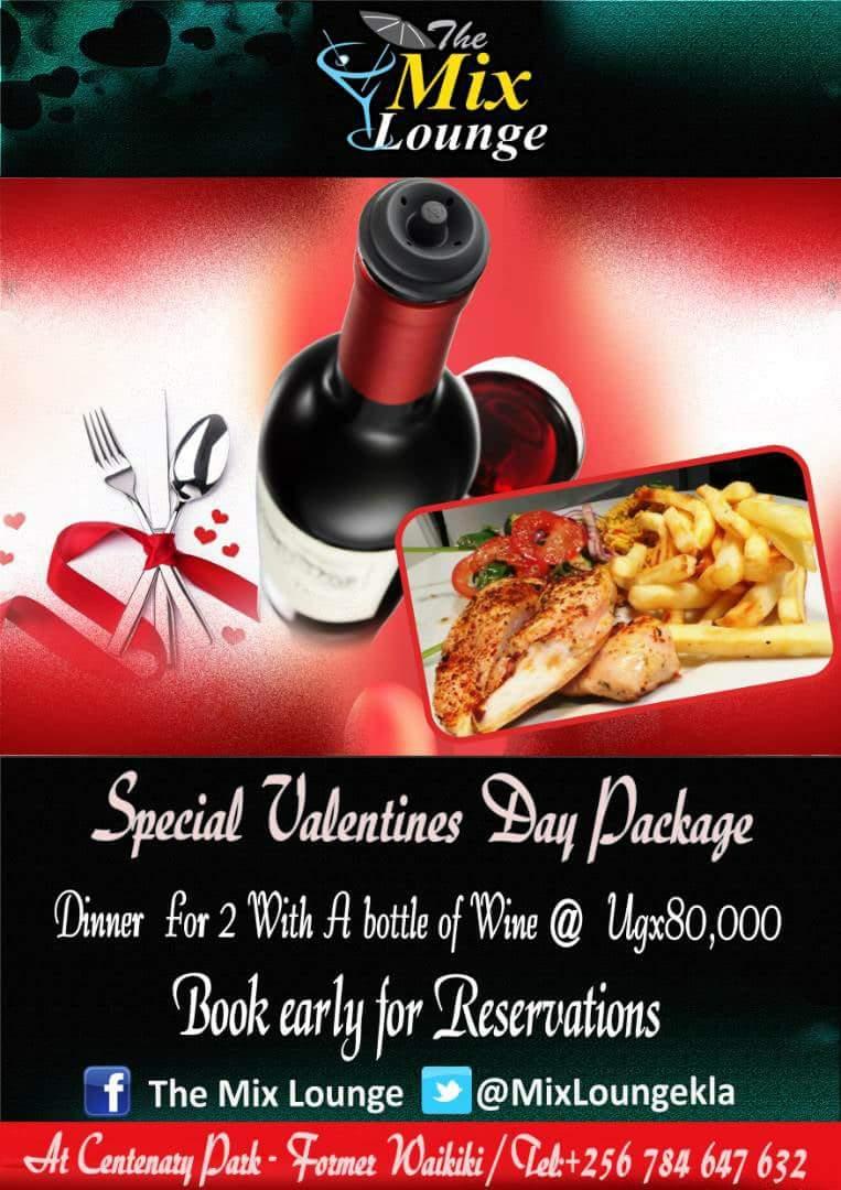 MixLoungeKla's tweet photo. We are all set to lighten up your Valentines mood. Give your loved the best treat by Reserving for your Package,  Dinner for two plus a bottle of Wine at only UGX 80,000.  Call +256 (0) 784 647 632 Email: mixlounge18@gmail.com https://t.co/xYiXuiCZlG