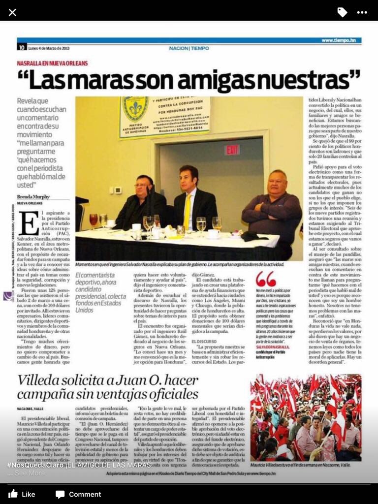 El mundo debe saber la verdad sobre @SalvadorAlianza y su pacto con las maras, pandillas y crimen organizado y su intento de robar las elecciones en Honduras el pasado 26 de noviembre 2017.